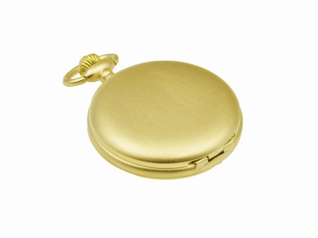Elegante Eichmüller Taschenuhr aus Edelstahl mit vergoldetem, mattiertem Gehäuse und Mineralglas, Durchmesser 6,5 cm, ideal für Sammler und Liebhaber klassischer Zeitmesser.