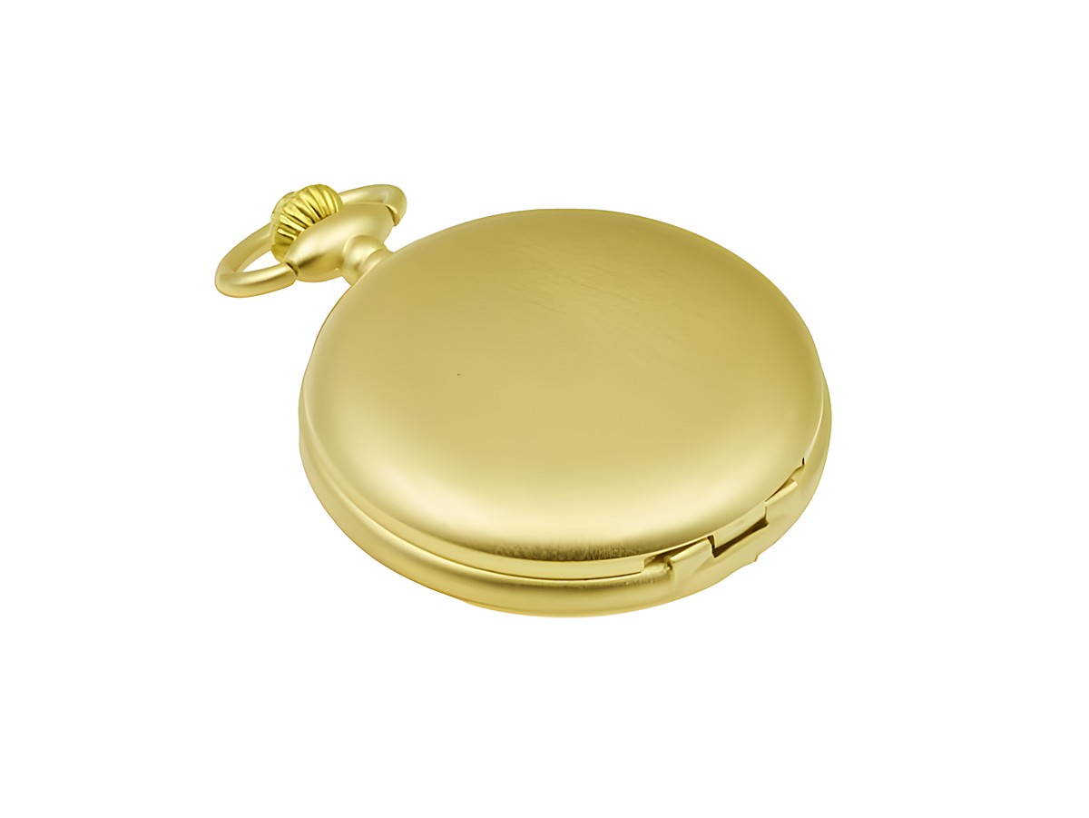 Elegante Eichmüller Taschenuhr aus Edelstahl mit vergoldetem, mattiertem Gehäuse und Mineralglas, Durchmesser 6,5 cm, ideal für Sammler und Liebhaber klassischer Zeitmesser. – Ansicht 2
