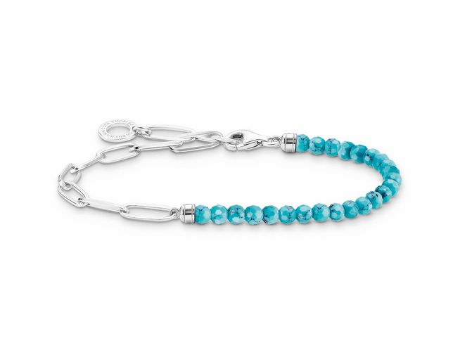 Armband von Thomas Sabo A2099-404-17-L19 aus Silber mit integriertem imitiertem Türkis, 19 cm lang, elegantes Design mit funkelnden türkisen Perlen und sicherem Verschluss.