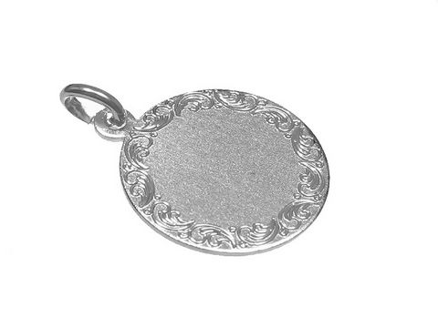 Rhodinierter Sterling Silber Anhänger mit gravierter Randgestaltung, schlichtes Design, hergestellt von Juwelier Harnisch, ideal zum Personalisieren oder als besonderes Geschenk.