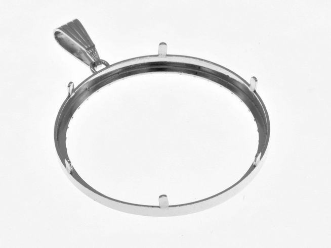 Münzfassung Anhänger aus echt Silber mit rhodiniertem Finish, Durchmesser 33,2 mm, geeignet für Münzen bis 3,5 cm, von Juwelier Harnisch, schlichter und eleganter Stil.