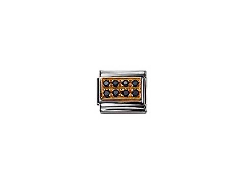 NOMINATION Classic PAVE mit schwarzen Zirkonia, ein elegantes Charm-Element. Metallboden mit goldfarbenen und schwarzen Zirkonia verziert, ideal für individuelle Armbänder.