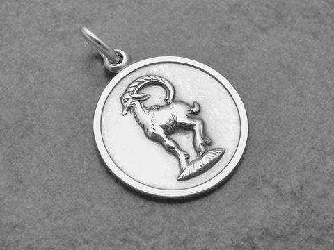 Silber geschwärzt Anhänger mit dem Sternzeichen Steinbock, rund geformt und detailreich gestaltet, gefertigt vom Juwelier Harnisch. Ideal als Geschenk für Steinbock-Geborene.