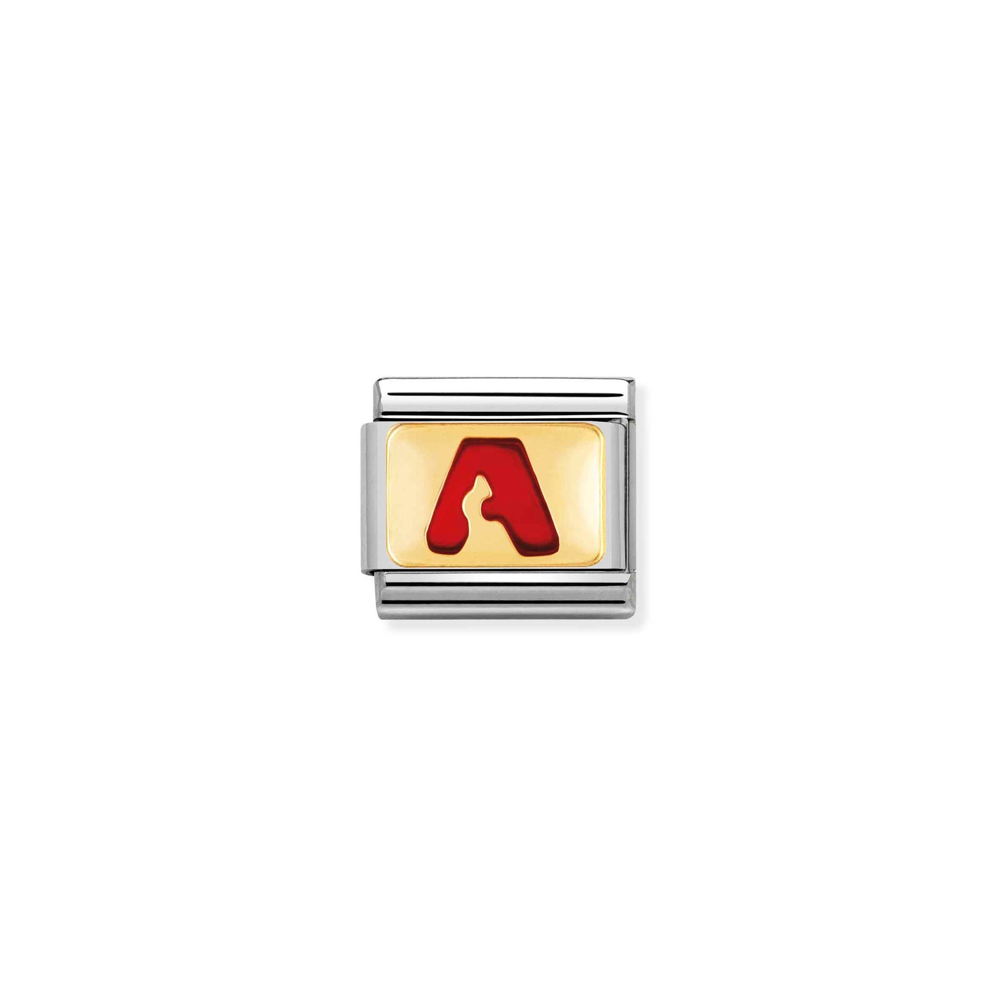 Nomination Composable Classic Charm Buchstabe A rot - Edelstahl, Gold 750 Gelbgold, Emaille