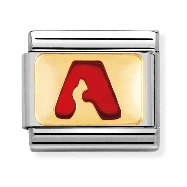 Nomination Composable Classic Charm Buchstabe A rot - Edelstahl, Gold 750 Gelbgold, Emaille