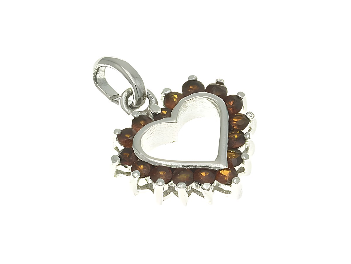 Hänger Herz aus Sterling Silber mit funkelnden Granaten, poliert, exklusiv von Juwelier Harnisch, ideal als Schmuckstück oder Geschenk.