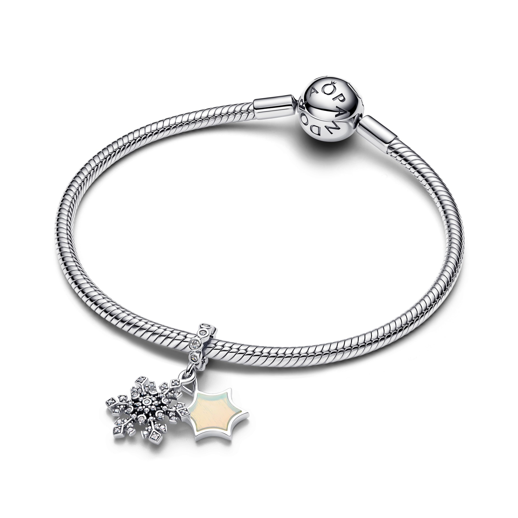 Pandora Schillernde Schneeflocke Doppelter Charm - Sterling Silber - Resin Zirkonia – Ansicht 3