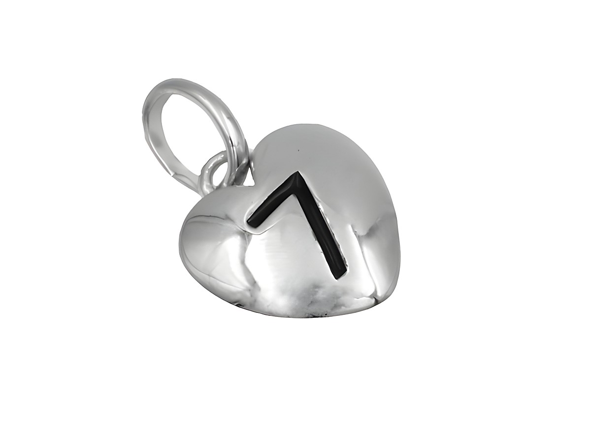 Herzanhänger aus 925 Sterling Silber, poliert und rhodiniert, mit einer schwarzen Zahl 7 auf der Vorderseite, hergestellt von Juwelier Harnisch, ideal als Schmuckstück oder Geschenk.