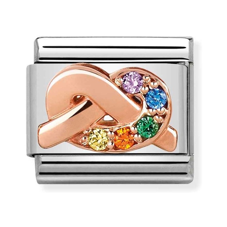 Nomination Composable Classic Charm Knoten Regenbogen - Edelstahl, Gold 375 Roségold, Zirkonia