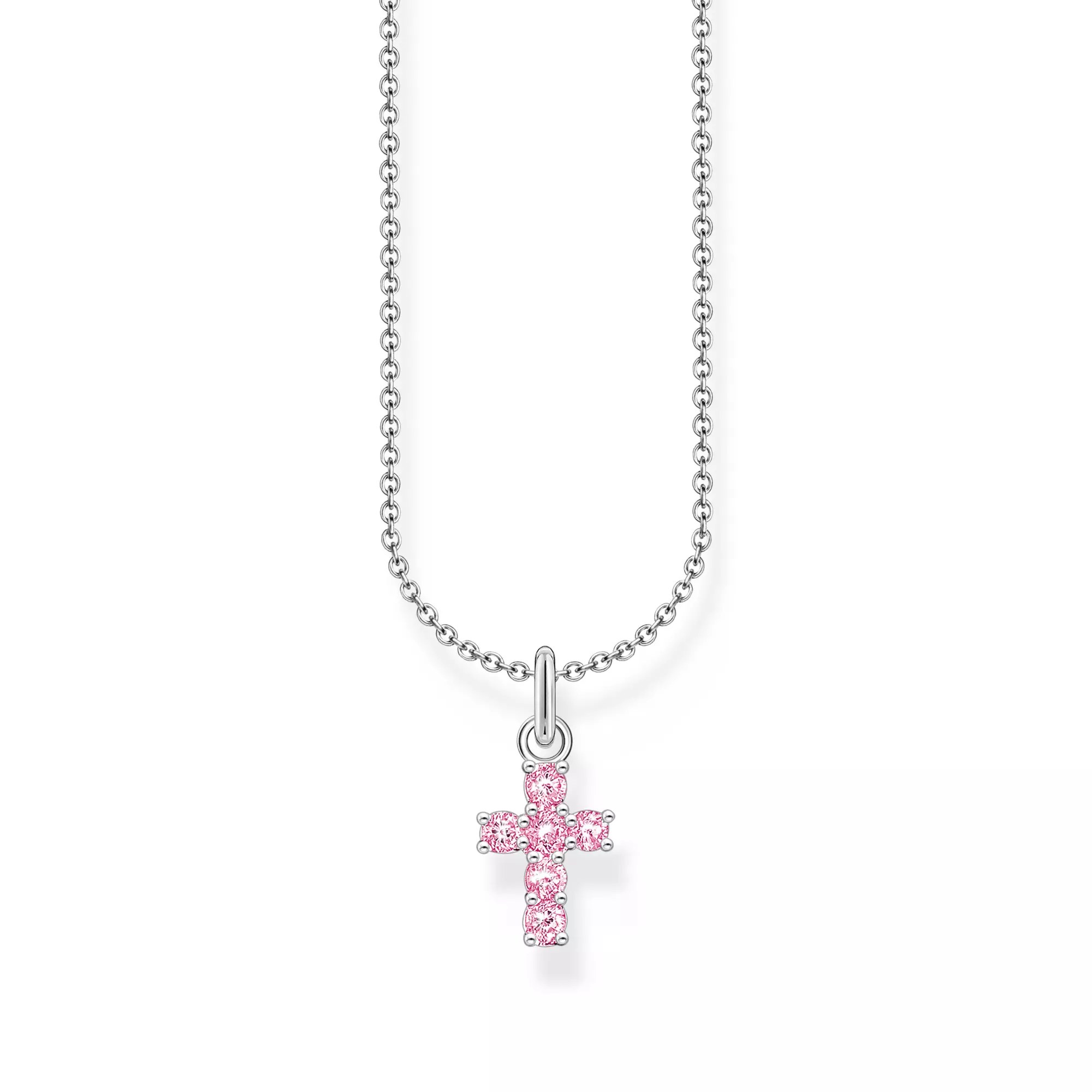 Thomas Sabo Kette - Kreuz - Silber & Zirkonia - Rosa-Pink - 38 bis 45 cm