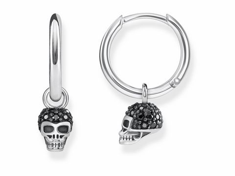 Thomas Sabo Creolen in Edelstahl mit Totenkopf-Design, schwarz gestaltet, Größe 2,15 cm, ideal für einen auffälligen und modernen Look.