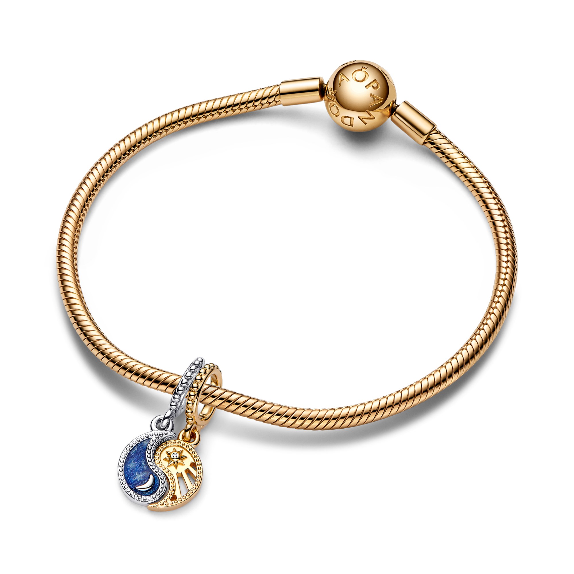 Pandora Bicolor Teilbarer Sonne & Mond Charm-Anhänger - Sterling Silber and Gelbgold Vergoldung – Ansicht 3