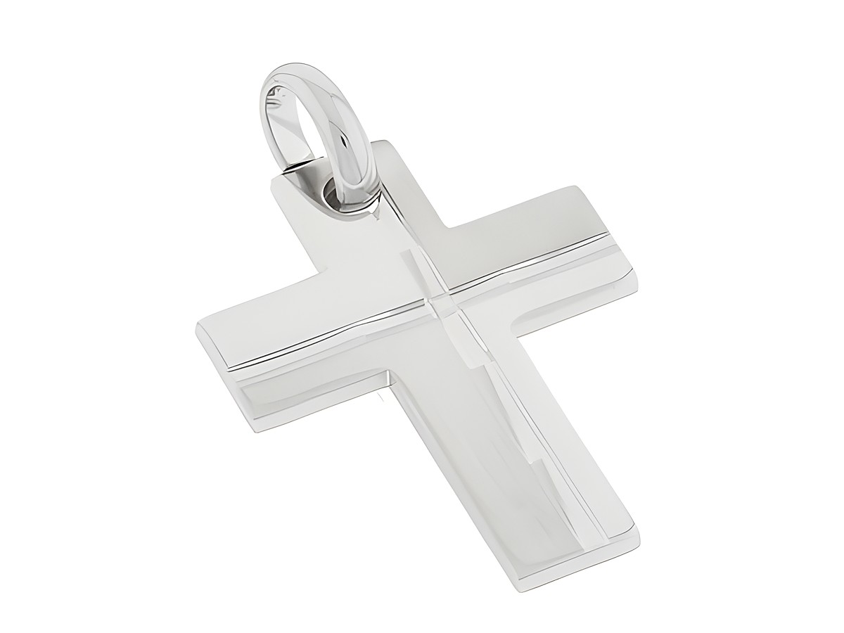 Silber Anhänger - Kreuz - rhodiniert - massiv - teilmattiert, Hersteller: Juwelier Harnisch, mit Muster, elegant und zeitlos, ideal als Geschenk oder für den persönlichen Gebrauch.