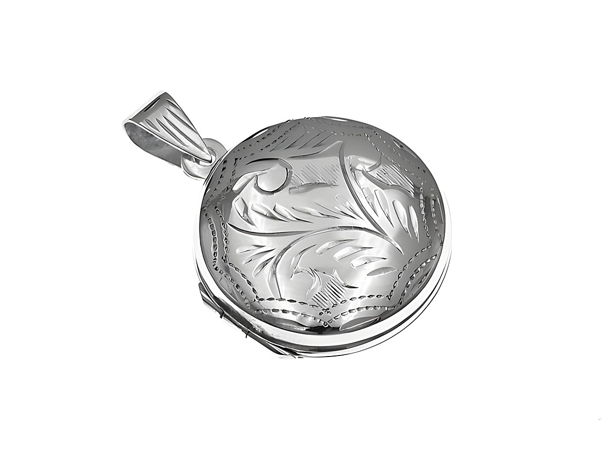 Silber Medaillon - rund - schliff - Sterling Silber, Hersteller Juwelier Harnisch, in filigraner Ausarbeitung mit floralem Muster, ideal als Schmuckstück oder Geschenk.