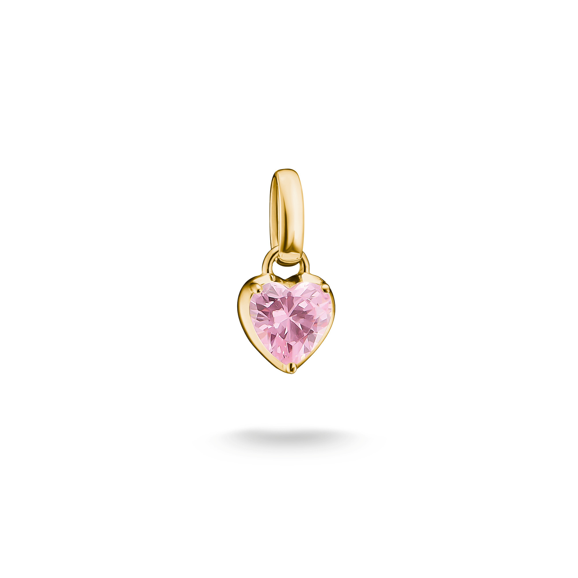 Charm mit Herzform aus 18k Gelbgold Vergoldung und pinkem Zirkonia, ideal für die Thomas Sabo Connect Kollektion, ein elegantes Accessoire für jeden Anlass.