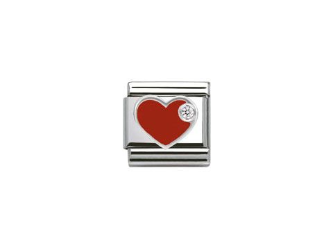 Nomination Classic 330305 01 Herz ROT SilverShine Zirkonia zeigt einen silbernen Charms mit rotem Herzmotiv und glitzerndem Zirkonia, ideal für personalisierte Schmuckstücke.