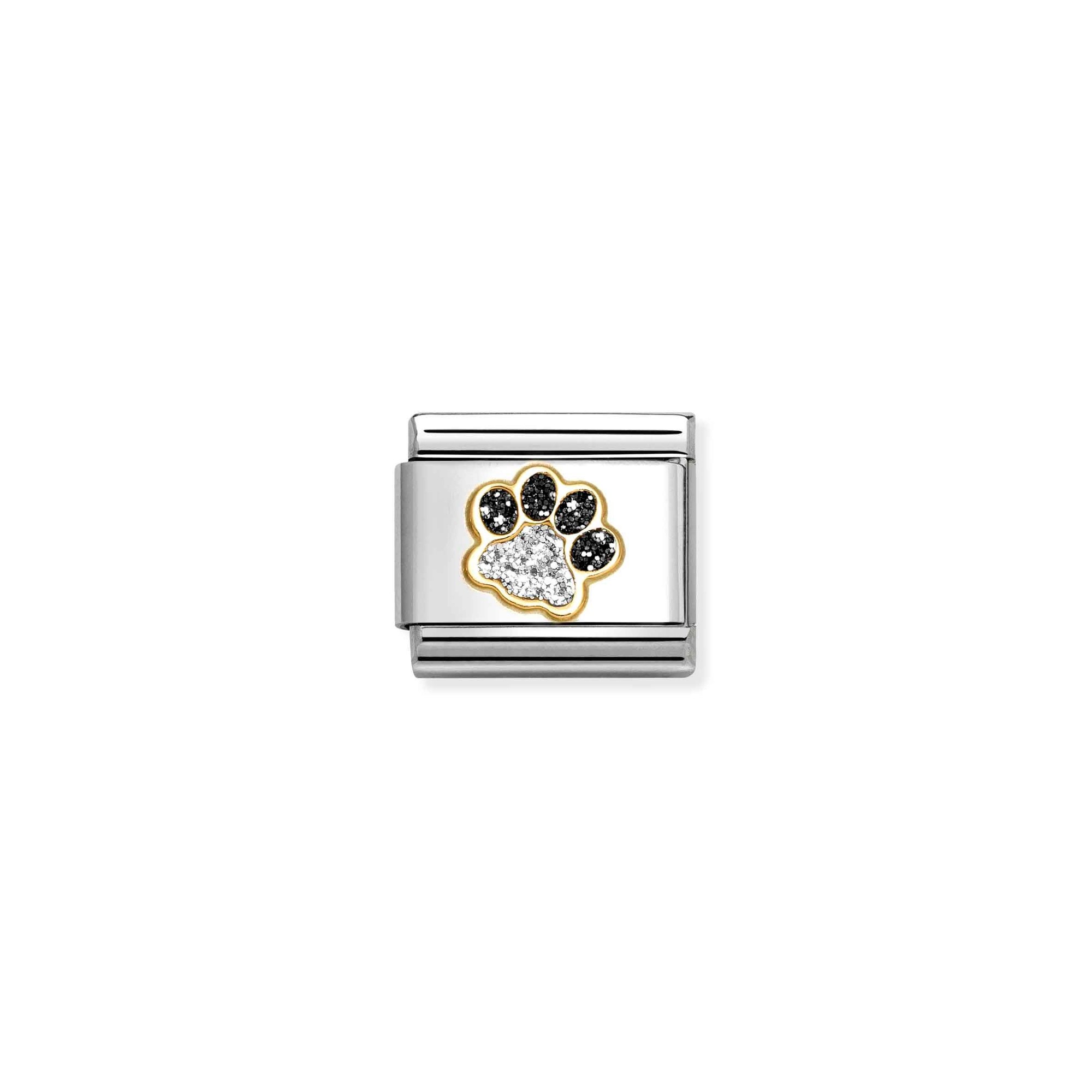 Nomination Composable Classic Charm Pfote schwarz-silber - Edelstahl, Gold 750 Gelbgold, Zirkonia