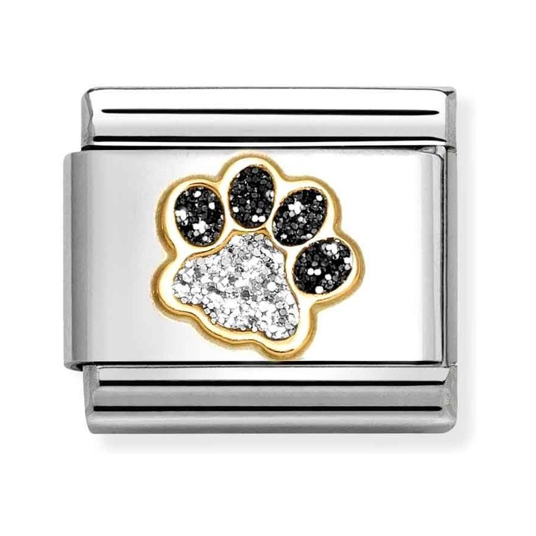 Nomination Composable Classic Charm Pfote schwarz-silber - Edelstahl, Gold 750 Gelbgold, Zirkonia
