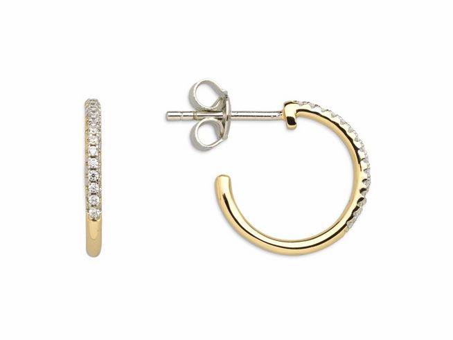 Zwei Xenox Sterling Silber Creolen in Gelbgold Vergoldung mit funkelnden Details, stilvoll und elegant, idealer Ohrschmuck für besondere Anlässe.