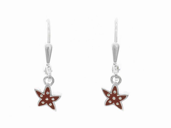 Ohrhänger in Form von Seesternen aus maritimem Silber mit rotem Lack, geeignet für Kinder, Hersteller Juwelier Harnisch. Perfekte maritim inspirierte Accessoires.