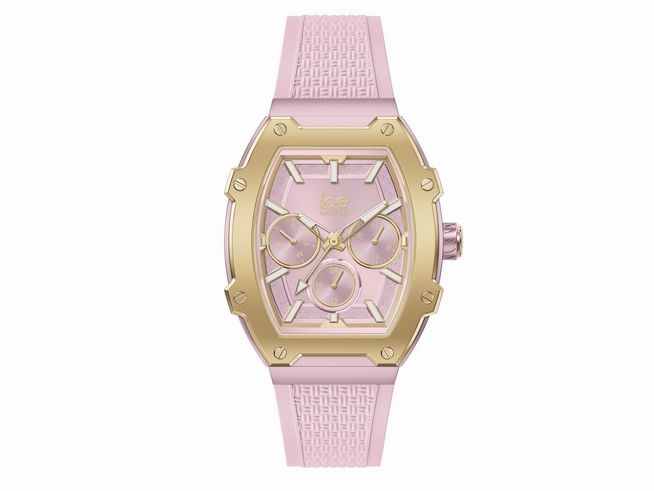 50441387-0 Die Ice Watch Uhr 022863 - ICE boliday Pink Passion - Small zeigt ein zartes, pinkes Gehäuse mit goldenen Akzenten und einem stilvollen Ziffernblatt mit drei Chronografo-Elementen.