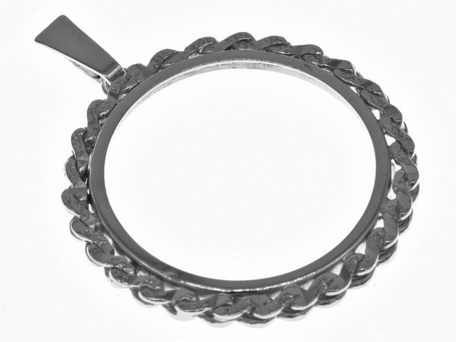 Münzfassung Anhänger im Panzermuster aus echtem Silber, geeignet für Münzen mit einem Durchmesser von bis zu 27,4 mm und 3,0 cm. Hochwertige Verarbeitung vom Hersteller Juwelier Harnisch.