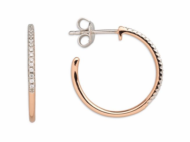 Xenox Sterling Silber Ohrringe XS3524R Creolen in Roségold Vergoldung mit funkelnden Zirkonia Steinchen verziert, elegant und zeitlos, ideal für besondere Anlässe oder den Alltag.