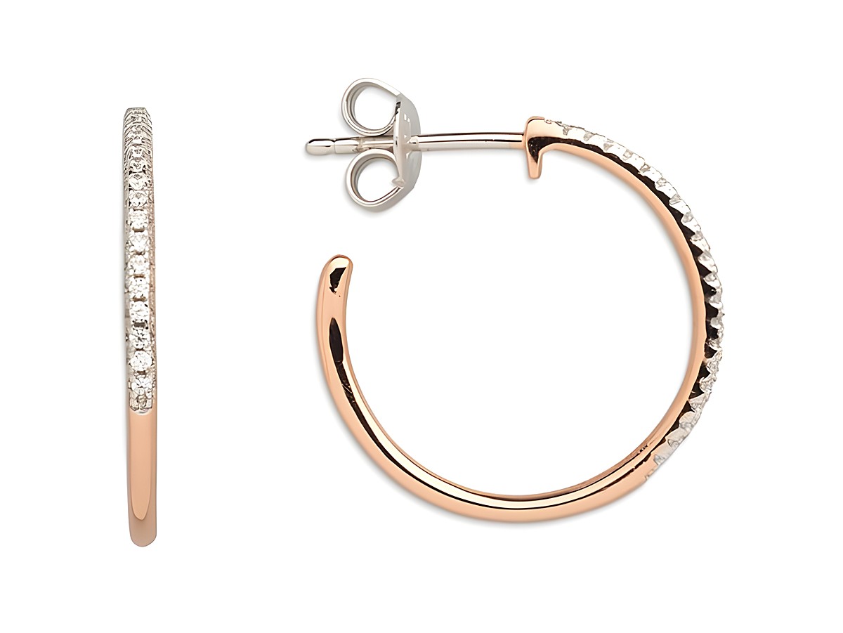 XENOX Sterling Silber Ohrringe XS3524R Creolen in Roségold Vergoldung mit funkelnden Zirkonia Steinchen verziert, elegant und zeitlos, ideal für besondere Anlässe oder den Alltag.