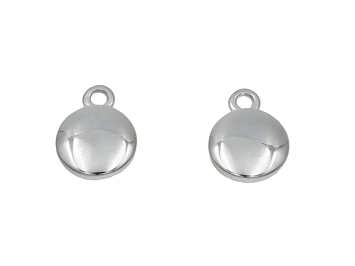 Einhänger für Creolen Rund aus poliertem rhodinierten Sterling Silber, glänzende Oberfläche, geeignet für Schmuckstücke, Hersteller Juwelier Harnisch, 1 Paar.