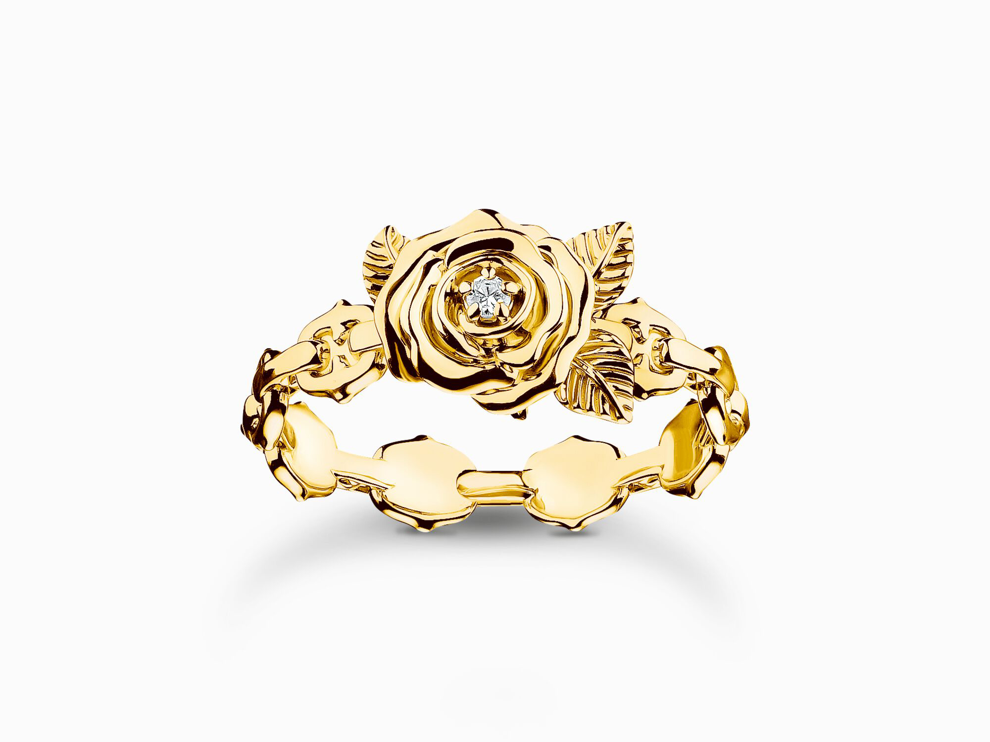 Eleganter Thomas Sabo Ring aus Silber mit 750er Vergoldung in Form einer Rose, verziert mit Zirkonia, Größe 48, perfekt für romantische Anlässe.