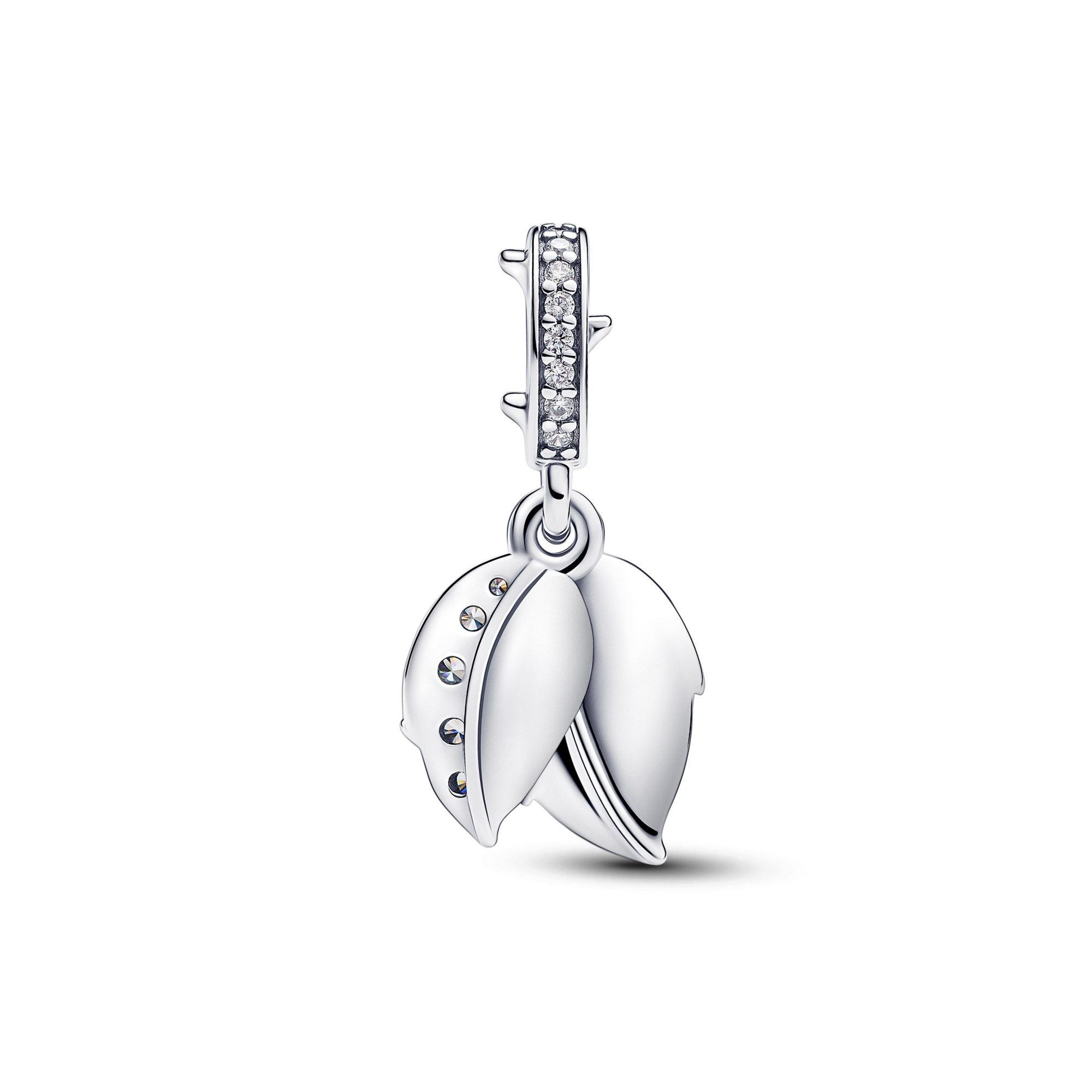 Pandora Weiße Blühende Rose - Doppelter Charm-Anhänger - Silber - Steinmix Weiß – Ansicht 2