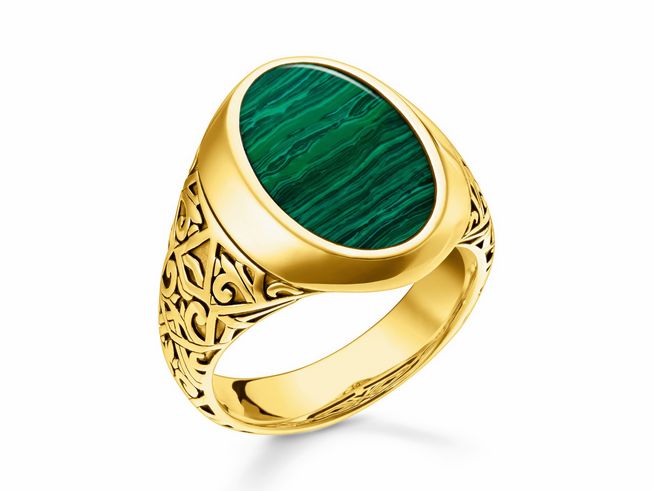 Ring aus Sterling Silber vergoldet mit echtem gelbgrünem Malachit im ovalen Design, Größe 62, filigran gestaltetes Band, elegant und besitze einen einzigartigen Look.
