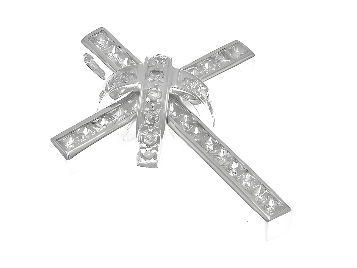 Anhänger Kreuz aus Sterling Silber mit funkelndem Zirkonia, poliert, Hersteller Juwelier Harnisch, verziert mit edlem Stein.