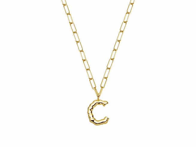 Xenox Sterling Silber Kette XS4150G/C - 45 cm - LETTER GAME - gelbgold vergoldet mit einem auffälligen Buchstaben C als Anhänger, ideal für modische Akzente.