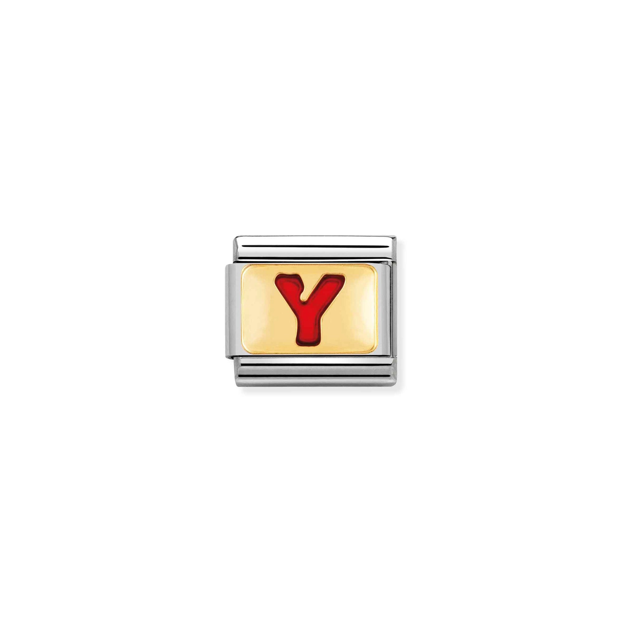 Nomination Composable Classic Charm Buchstabe Y rot - Edelstahl, Gold 750 Gelbgold, Emaille