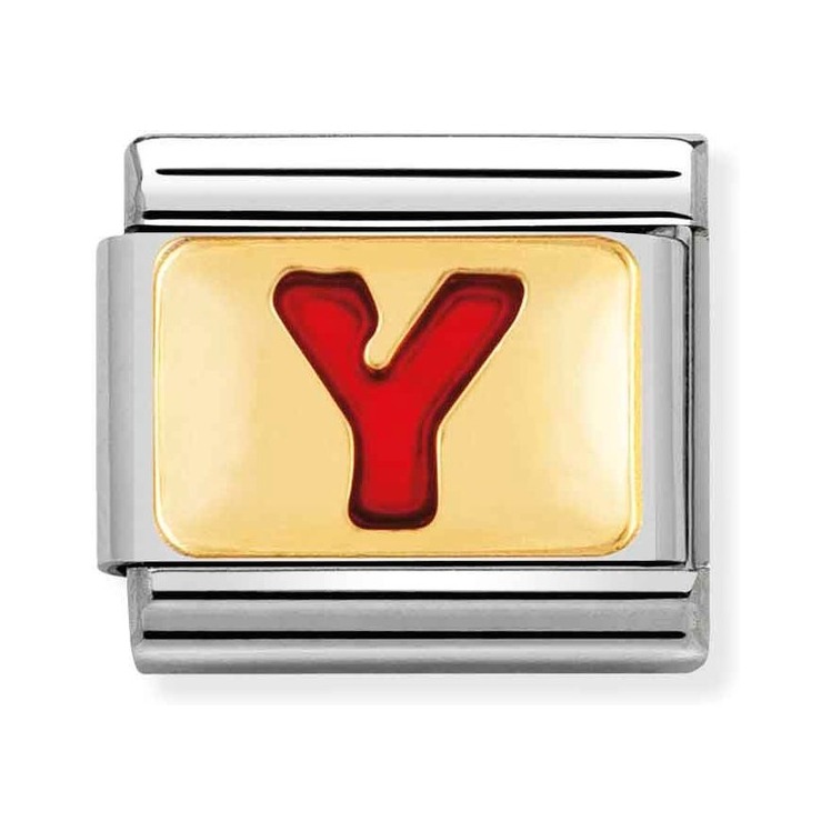 Nomination Composable Classic Charm Buchstabe Y rot - Edelstahl, Gold 750 Gelbgold, Emaille