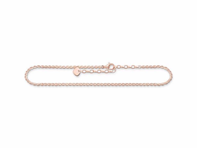 Fusskette von Thomas Sabo aus sterling Silber in vergoldetem Roségold mit einer Länge von 27 cm, verstellbar, klassisches Design, ideal für den eleganten Auftritt.
