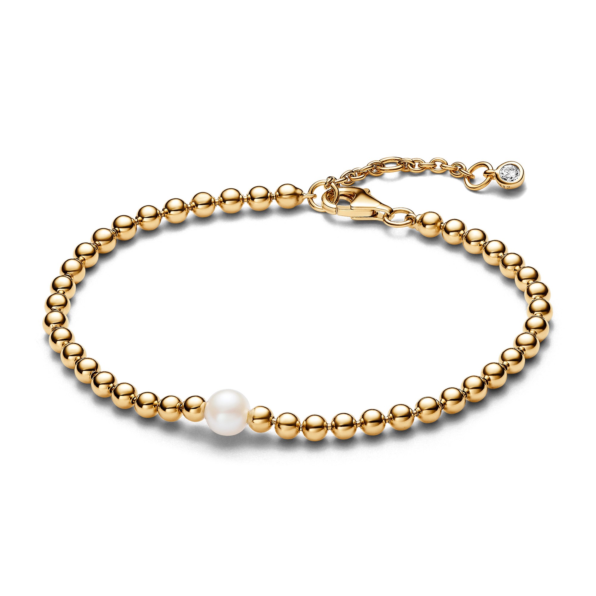 Pandora Zuchtperle & Kugeln Armband - Gelbgold verg. - Steinmix Weiß