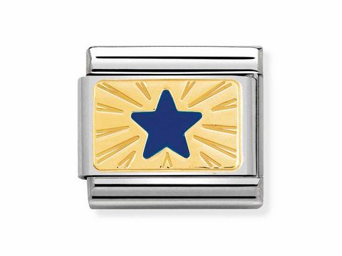 Stern Anhänger aus Edelstahl und Emaille in Blau mit 18Kt Gold-Akzenten, Teil der COMPOSABLE CLASSIC COSMO EDITION von Nomination, ideal für individuelle Schmuckgestaltung.