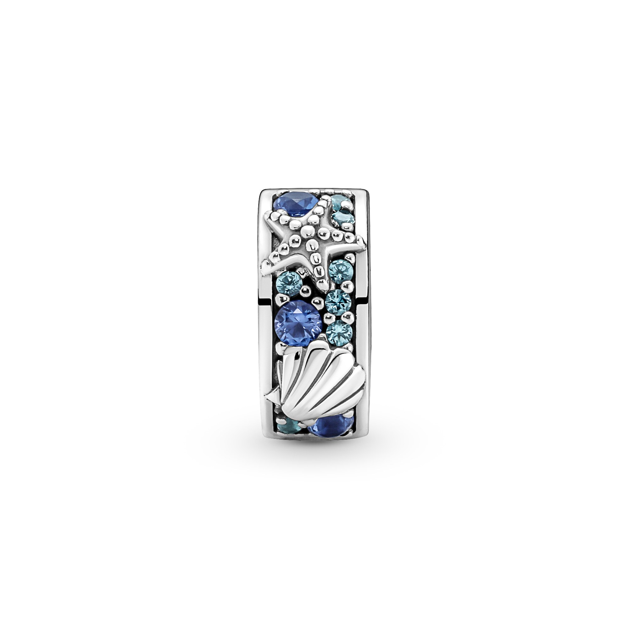 Pandora Tropischer Seestern & Muschel Clip-Stopper-Charm - Sterling Silber Crystal Blau Ansicht 2 – Ansicht 2
