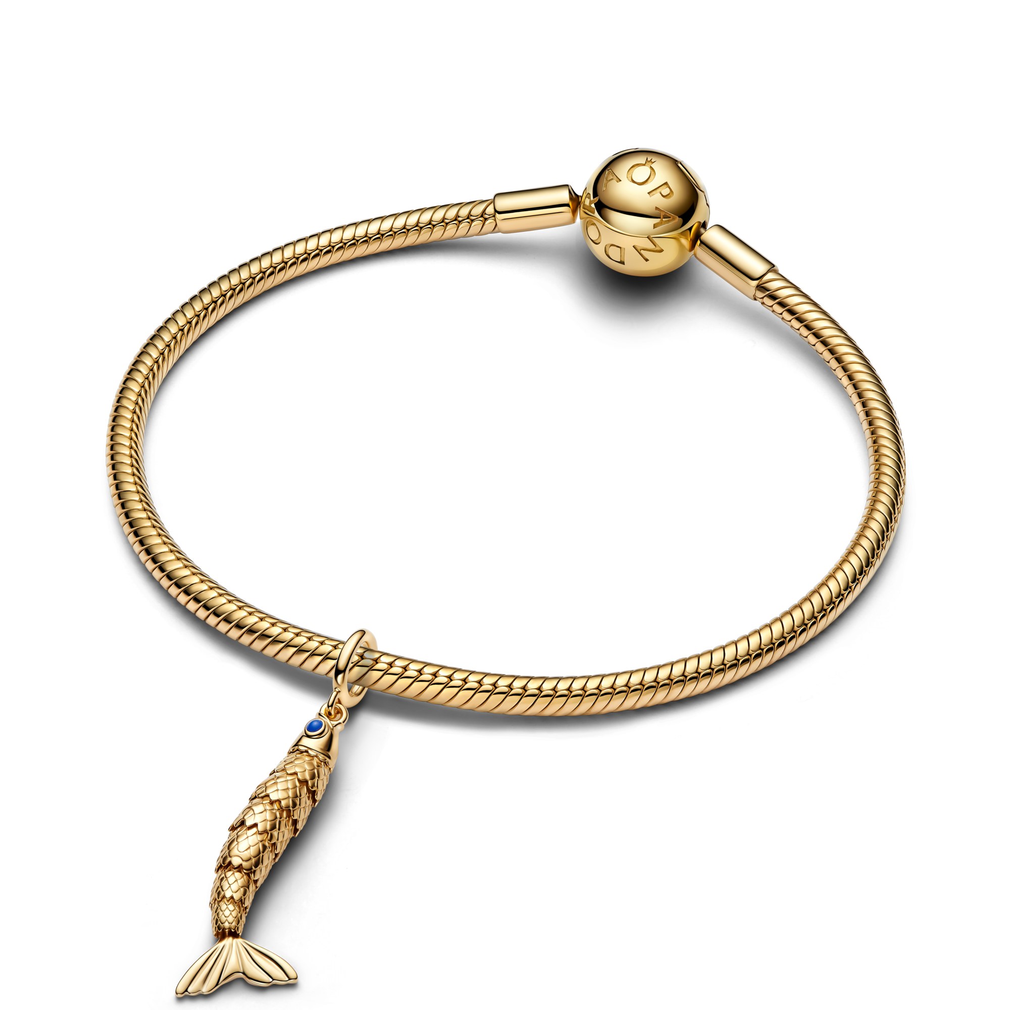 Pandora Beweglicher Fisch-Dangle-Charm - Blau - Gelbgold Vergoldung – Ansicht 2