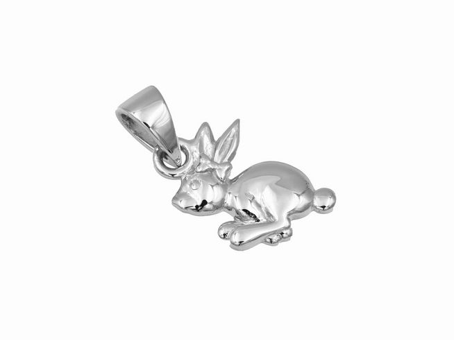 Silber Anhänger - Hase niedlich - rhodiniert, Hersteller: Juwelier Harnisch, zeigt einen kleinen, niedlichen Hasen, der zusammengerollt sitzt, ideal für Tierliebhaber und Schmuckliebhaber.