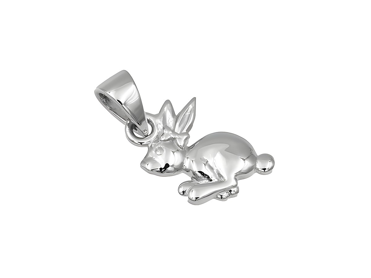 Silber Anhänger - Hase niedlich - rhodiniert, Hersteller: Juwelier Harnisch, zeigt einen kleinen, niedlichen Hasen, der zusammengerollt sitzt, ideal für Tierliebhaber und Schmuckliebhaber.