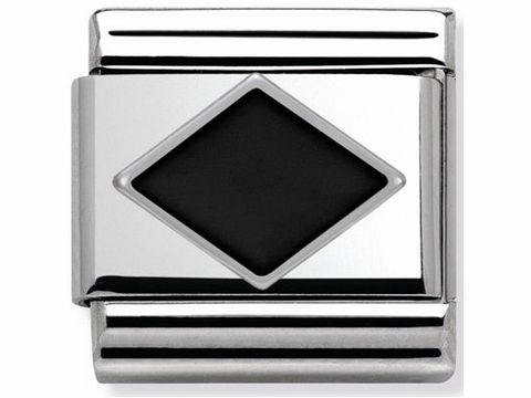 Classic schwarze Raute von Nomination, einfaches und elegantes Design mit einem schwarzen Diamanten in der Mitte, umrahmt von einem glänzenden Edelstahlrahmen.