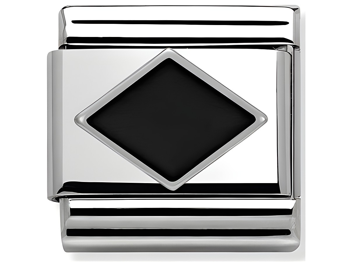Classic schwarze Raute von Nomination, einfaches und elegantes Design mit einem schwarzen Diamanten in der Mitte, umrahmt von einem glänzenden Edelstahlrahmen.