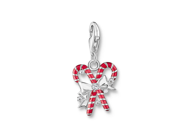 Thomas Sabo 2197-041-7 Zuckerstangen Charm - Bunt - Silber + Emaille + Zirkonia Buntes Zuckerstangen Charm aus Silber und Emaille mit Zirkonia, verziert mit einer Schleife und klaren Steinen, ideal für individuellen Schmuck. Hersteller Thomas Sabo Neuheiten.