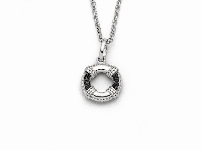 Sterling Silber Kette mit Rettungsring-Anhänger aus Lavasand, ideal für maritime Mode, Länge 42 cm, elegantes Design von DUR.