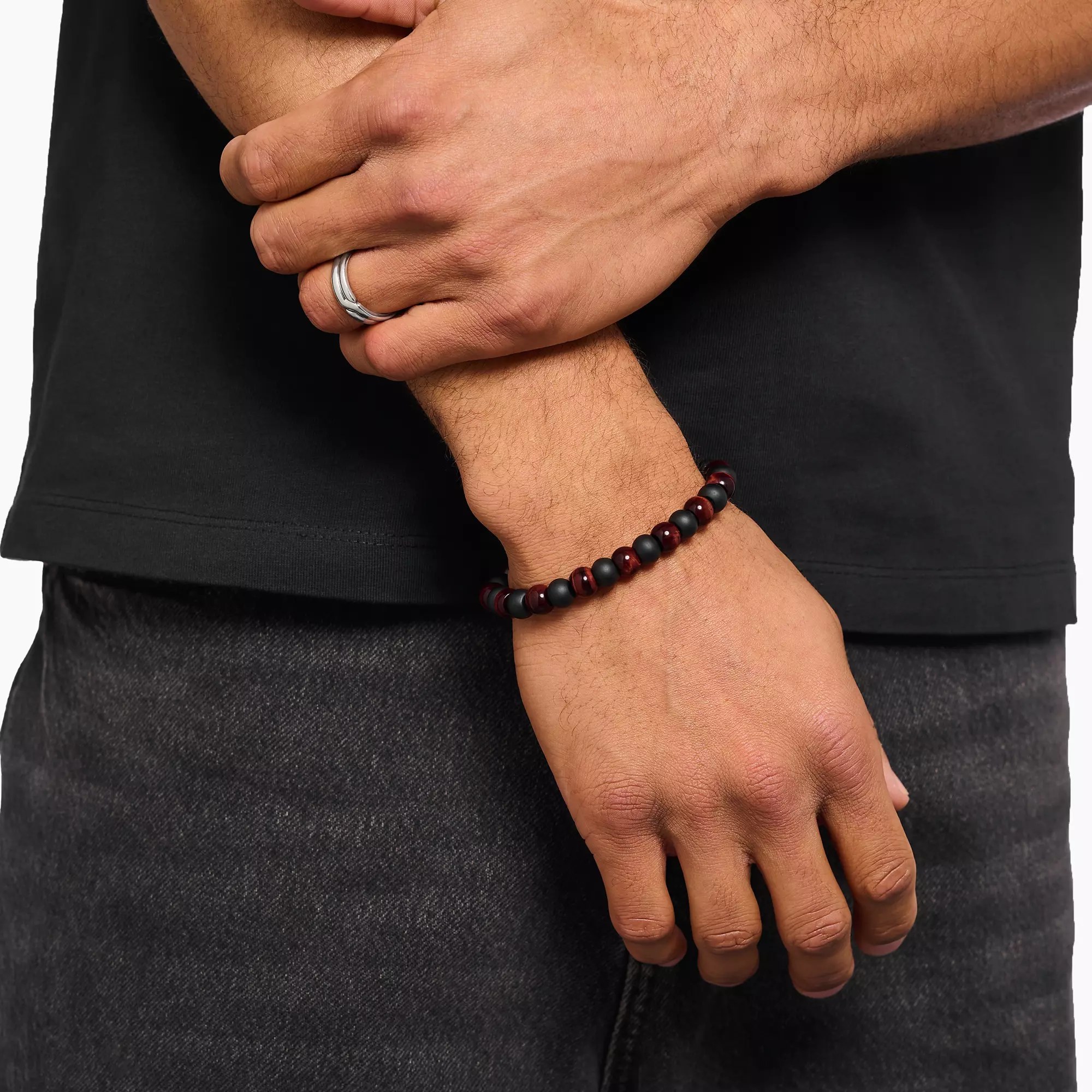 Thomas Sabo Armband Obsidian und rotes Tigerauge 9 mm – BUNT – 17 cm – Ansicht 2