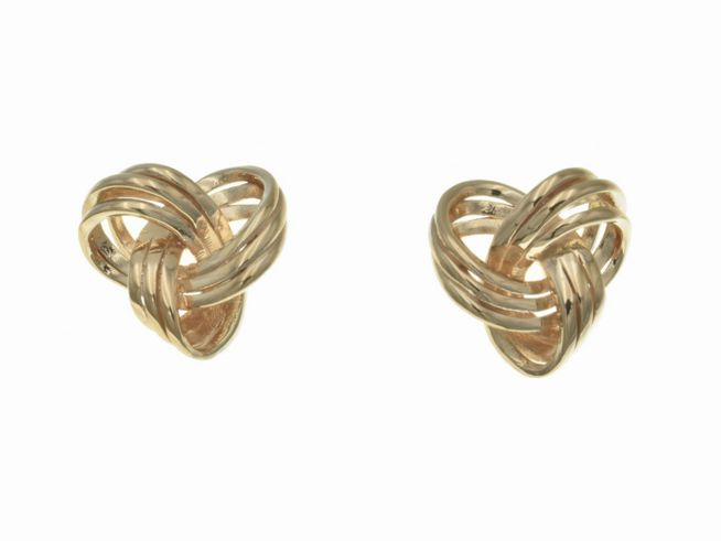 Ohrstecker aus Sterling Silber in Knotenform, poliert, vergoldet in Roségold, Hersteller Juwelier Harnisch, ohne Stein. Elegantes und zeitloses Design.