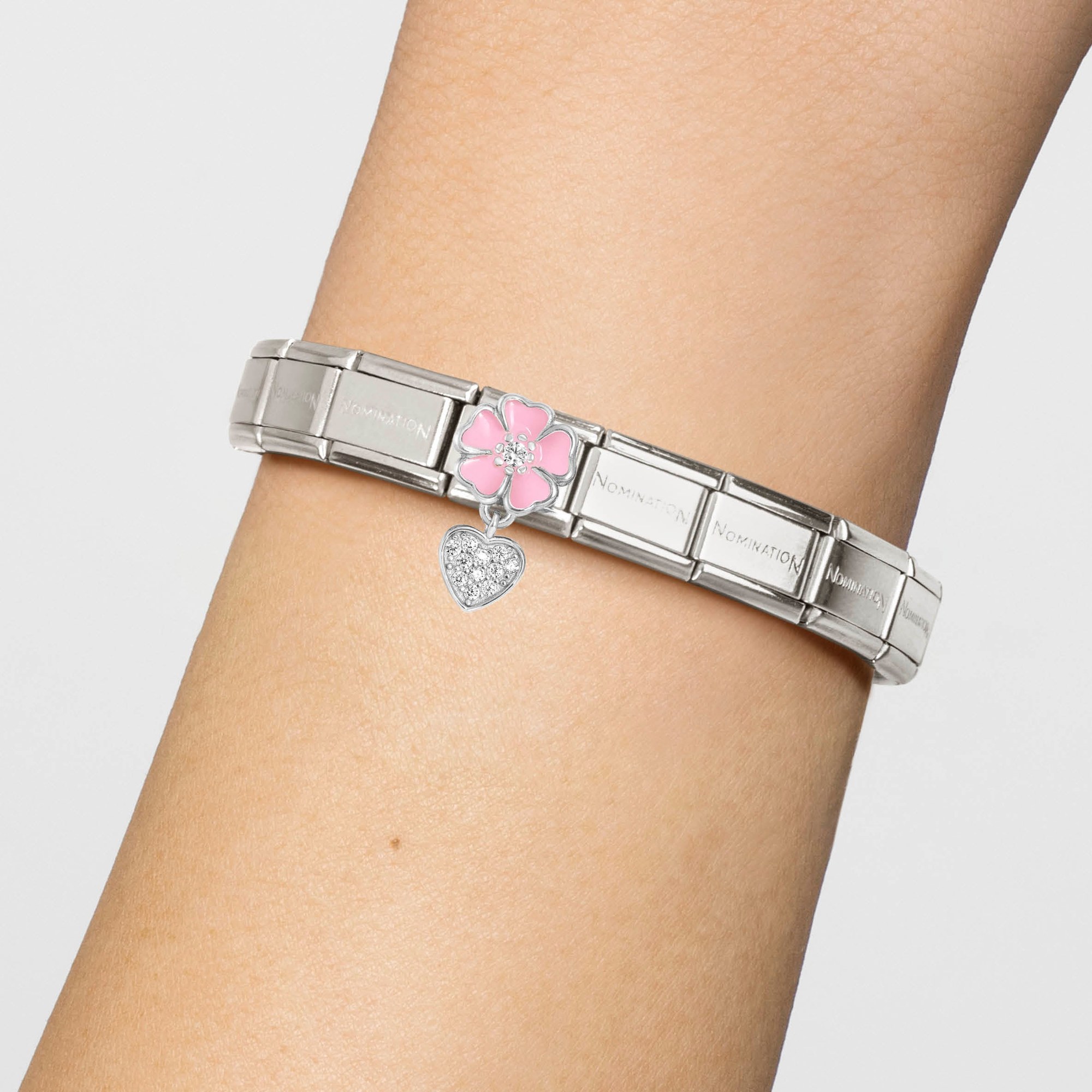 Nomination Composable Classic Charm Blume rosa Herz - Edelstahl, Sterling Silber, Emaille, Zirkonia – Ansicht 2
